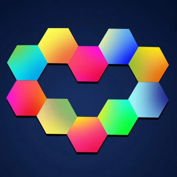Luzes LED RGB Hexagonais - Inteligentes, Controlo por Voz e App, Wi-Fi ou Bluetooth Luzes LED RGB Hexagonais - Inteligentes, Controlo por Voz e App, Wi-Fi ou Bluetooth